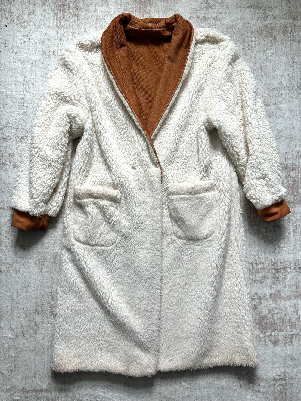 Something Navy Reversible Teddy Coat in Camel - Picture 10 of 12